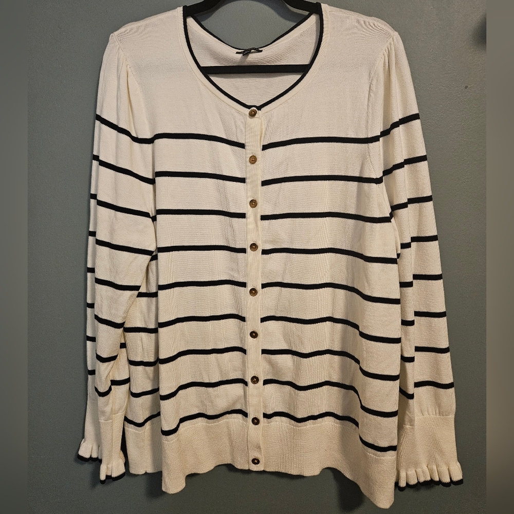 Women's Striped Cardigan Sweater - Black and Off White